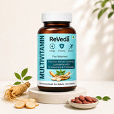 ReVeda multivitamin bottle for women with ingredients on a light background